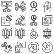 Rate cut thin line icon set: cutting price, cost reduction, sale, discount, receipt, loyalty card, interest. Modern vector illustration.