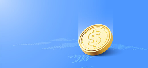 Poster - 3D digital money of dollar coin. Vector art illustration. Central bank currency concept.