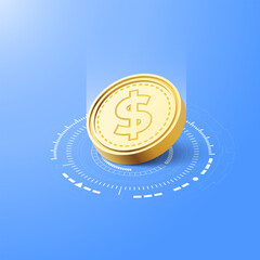 Poster - 3D digital money of dollar coin. Vector art illustration. Central bank currency concept.