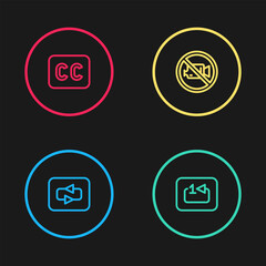 Sticker - Set line Repeat button, track music player, Prohibition no video recording and Subtitles icon. Vector