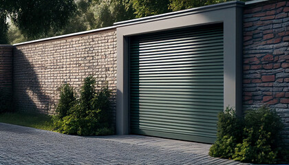 Modern Private Garage. Garage Gate with Automatic roller System.