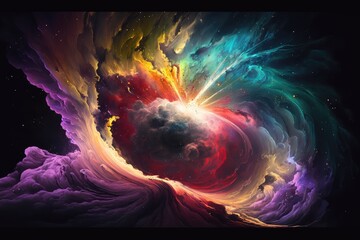 Poster - the energy of the universe in motion, depicted as a colorful nebula, created with generative ai