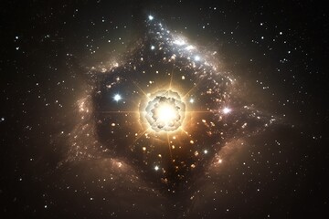 Poster - close-up of a glittering star, with its energy and light shining across the universe, created with generative ai