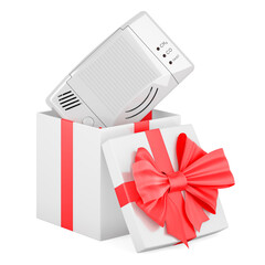 Poster - Carbon monoxide detector inside gift box, present concept. 3D rendering
