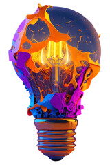 Wall Mural - a colorful glowing idea light bulb lamp, isolated design element on transparent background, visualization of brainstorming, bright idea and creative thinking, generative ai