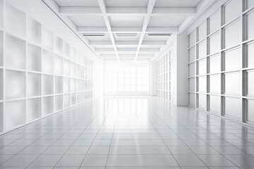 Poster - white, minimalistic, vacant interior architecture studio background wall display products. generativ