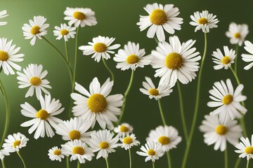 Poster - Summer floral bouquet of delicate white daisies on dark green background., created with generative ai