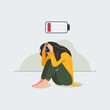 © Dede - Depressed girl low power. Low battery, fatigue, sadness, mentally down girls vector illustration