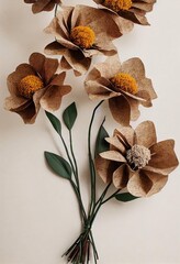 Poster - Simple dried flowers bouquet with thin stems on light background., created with generative ai