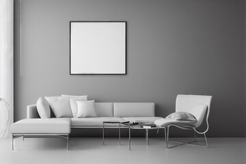 Poster - Square White picture frame mockup in Interior on Grey Background., created with generative ai