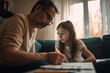 © 1by1step - A man teach his daughter to do math in the weekend morning day, generative ai