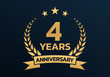 © metelsky25 - 4 year anniversary laurel wreath logo or icon. Jubilee, birthday badge, label or emblem. 4th celebration design element. Vector illustration.