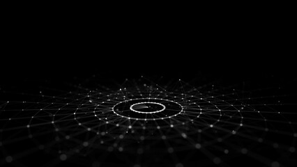 Poster - Futuristic of circular flow of particles. Digital cyberspace. Network connections structure. 3D rendering.