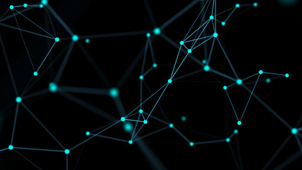 Poster - Connecting colored lines and dots in space. Abstract digital background. Data network connections.3d rendering.