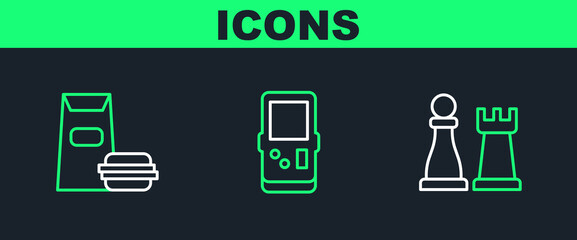 Poster - Set line Chess, Burger and Tetris icon. Vector