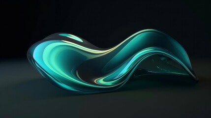 Wall Mural - Abstract 3d glass render, organic curve wave in motion. Glossy, reflective, gradient design element for banner, background, wallpaper (ai generated) 