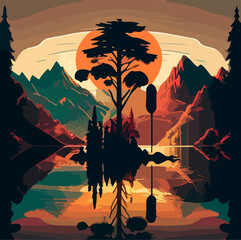 LANDSCAPE NATURE LAKE AND MOUNTAIN t shirt design