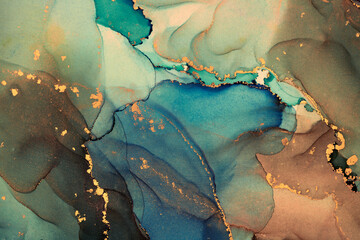  Natural  luxury abstract fluid art painting in alcohol ink technique. Tender and dreamy  wallpaper. Mixture of colors creating transparent waves and golden swirls. For posters, other printed materials