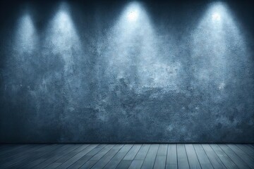 Canvas Print - Empty rustic wooden surface on blue texture background with light., created with generative ai