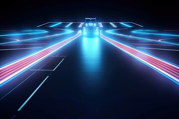 Wall Mural - Empty Racing Track at Night with Shiny Reflective Floor - Generative AI Illustration