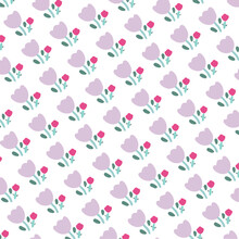 Beautiful Seamless Pattern, Colorful Flowers Drawings Purple And Red Designs For Carpet, Wallpaper, Clothing, Wrapping, Fabric, Cover