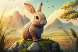 Fototapeta  - rabbit in nature cartoon illustration for kids and children's book generative ai artwork
