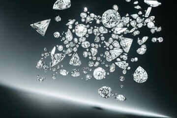 Wall Mural - Gravity space gemstones of white color in dark on diamond background., created with generative ai