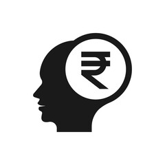 Wall Mural - Human head with rupee sign. Financial planning icon concept isolated on white background. Vector illustration