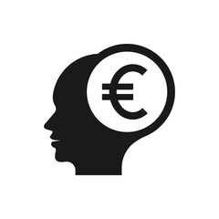 Wall Mural - Human head with euro sign. Financial planning icon concept isolated on white background. Vector illustration