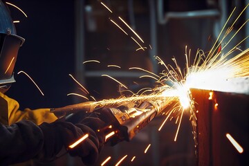 Canvas Print - Welding parts during welding process working with metal., created with generative ai