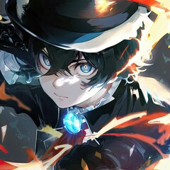 Wall Mural - anime boy with hat and a gem on his neck, illustration, generative ai