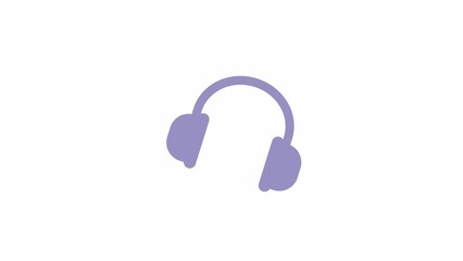 Poster - Animated headphones. Device for music listening. Enjoying sound. Flat cartoon style icon 4K video footage. Color isolated element animation on white background with alpha channel transparency