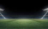 Fototapeta Sport - Empty soccer field from center midline wallpaper background with empty space for copy text, generative ai.