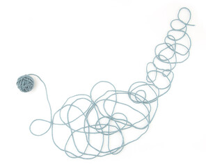 Wall Mural - tangled colorful cotton thread with ball isolated on white background. abstract thread lines chaos p