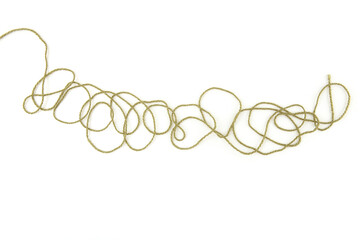 Wall Mural - tangled colorful cotton thread isolated on white background. abstract thread lines chaos pattern.