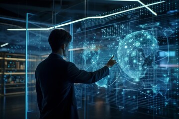 Poster - businessman working with new modern computer show social network structure as concept, Generative AI