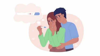 Poster - Animated pregnant couple. Supportive husband during pregnancy test. Flat 2D characters 4K video footage. Color isolated animation with alpha channel transparency for web design, website, social media