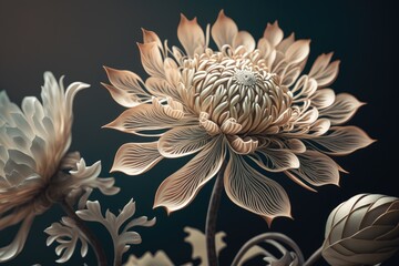 Wall Mural - a close-up shot of a vintage flower, with its intricate and delicate petals, created with generative ai