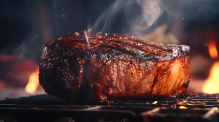 charcoal barbecue grilled steak . grill time. ai generative