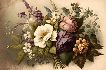 Wall Mural - a delicate vintage flower bouquet, perfect for a wedding or anniversary celebration., created with generative ai