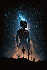 Wall Mural - the silhouette woman on the cosmic background of the universe. generative ai