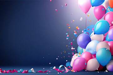 Poster - Birthday Party Background with Balloons. Illustration AI Generative.