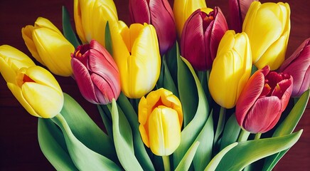 Poster - Bright live tulip flower in beautiful spring bouquet., created with generative ai