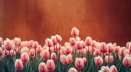 Canvas Print - Whole flower bed of spring tulips flower of interesting combined color., created with generative ai