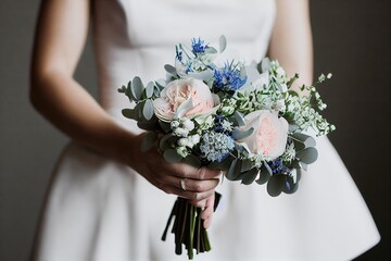 Sticker - Wedding bouquet in soft blue tones for romantic bride., created with generative ai