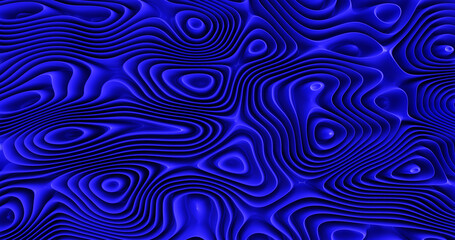 Poster - Smooth curves and circles. Blue ribbed waves. Abstract background 3d rendering.