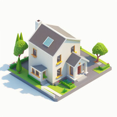 Wall Mural - Contemporary isometric house model with land isolated on white background. Generative AI.