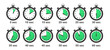 Stopwatch icon set isolated on a white background with shadow. Timer. Chronometer. Countdown 5,10,15,20,25,30,35,40,45,50,55,60 seconds. Sport clock with blue colored time meaning. Vector illustration