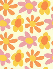Wall Mural - groovy pattern with colorful flowers. retro floral vector background surface design, textile. 60s, 7