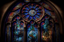 A Window With A Mosaic Of Nature Scenes, Including Flowers, Trees, And Animals, In A Church That Celebrates God's Creation. Generated By AI